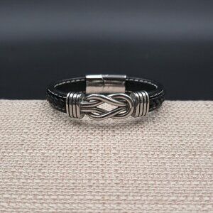 7.5 Inch Stainless Steel & Leather Love You Forever Bracelet B1118